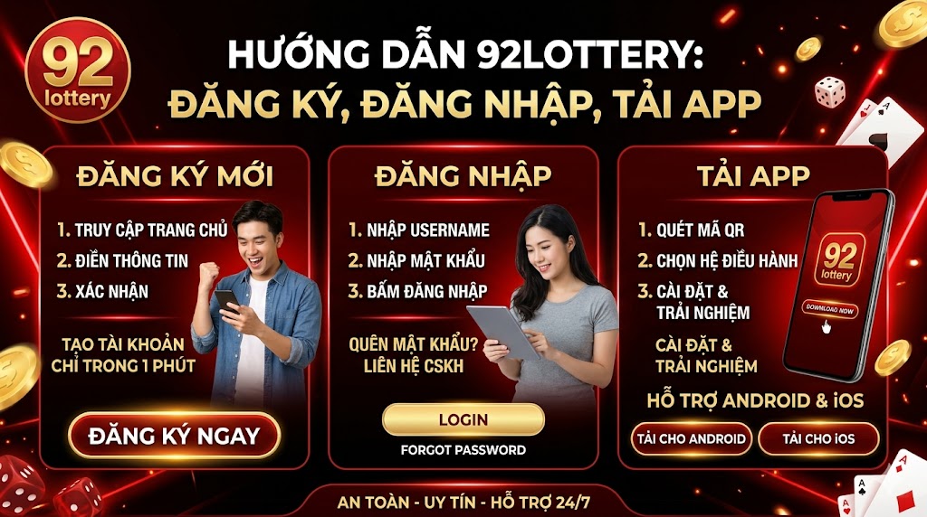92lottery - Hướng dẫn đăng ký, đăng nhập, tải app