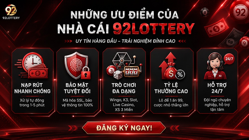 Những ưu điểm của nhà cái 92lottery
